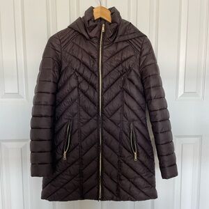 {Nautica} Women's Chestnut Brown Stretch Puffer Jacket With Hood